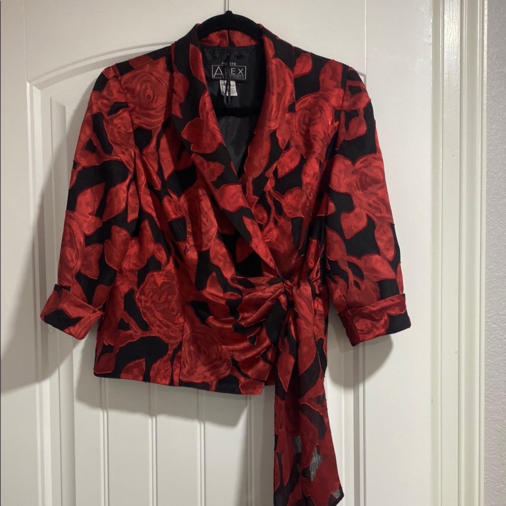 Alex Evenings Red and Black Floral Blouse